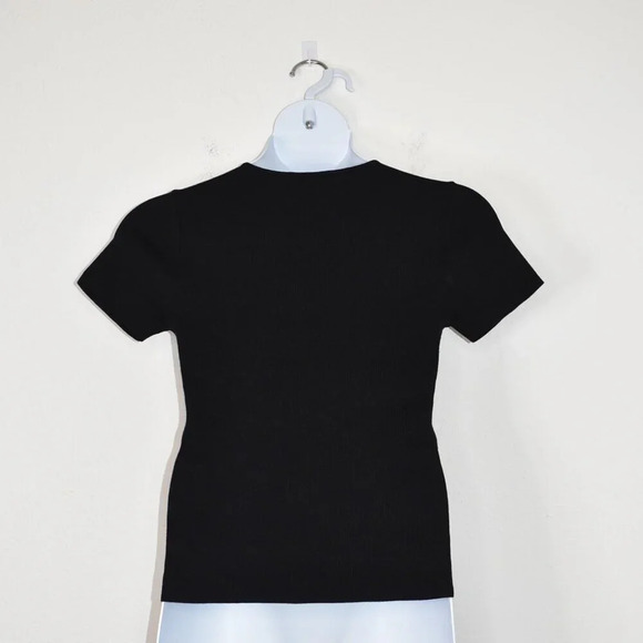 Catherine Malandrino Black Knit Top Sz L Solid Hue Stretch Minimalist Neutral - Picture 8 of 16